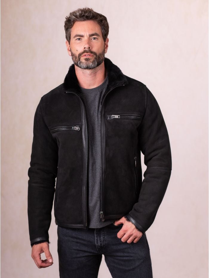 Buccaneer Sheepskin Racer Jacket in Black