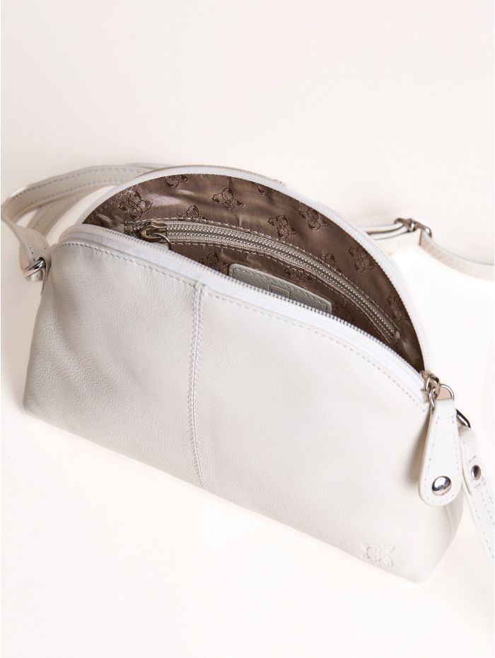 Elterwater Curved Leather Cross Body Bag in White