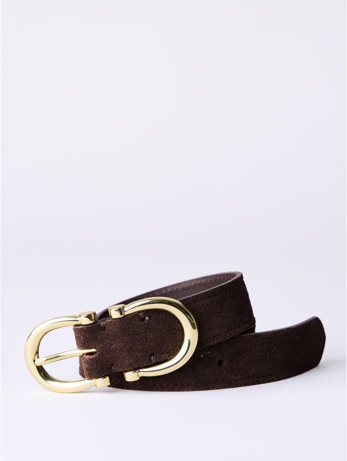 Bowness Suede Dual Buckle Belt in Chocolate