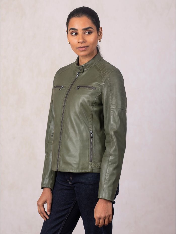 Buttermere Leather Racer Jacket in Green