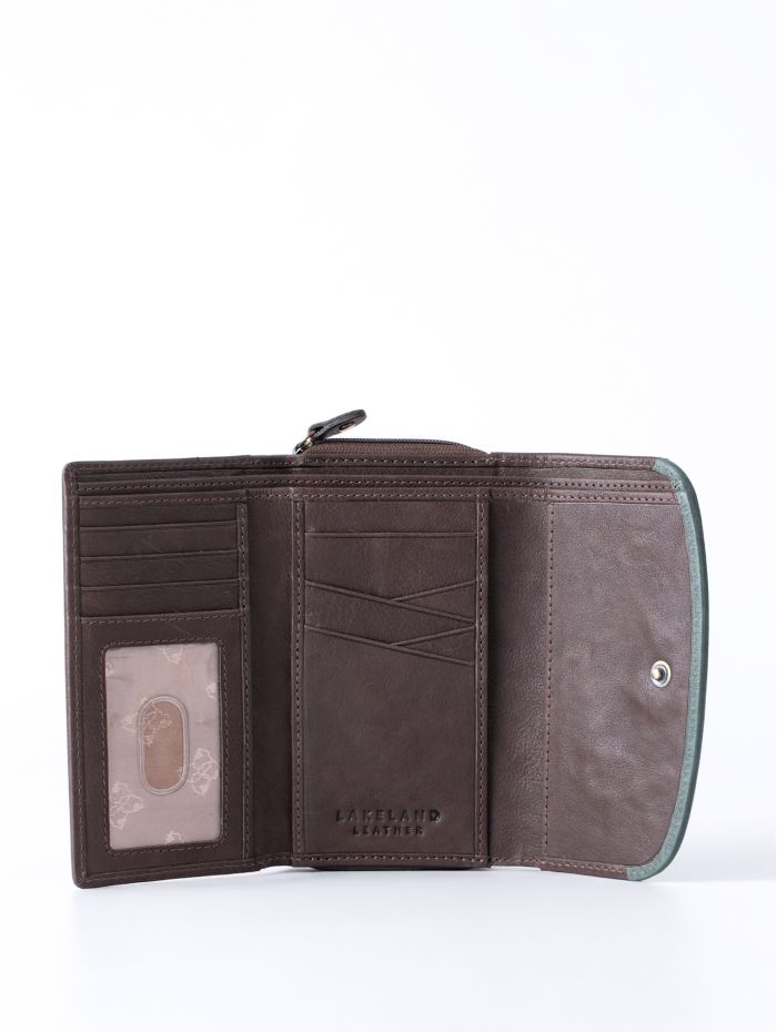Hartsop Flapover Leather Purse in Brown and Green