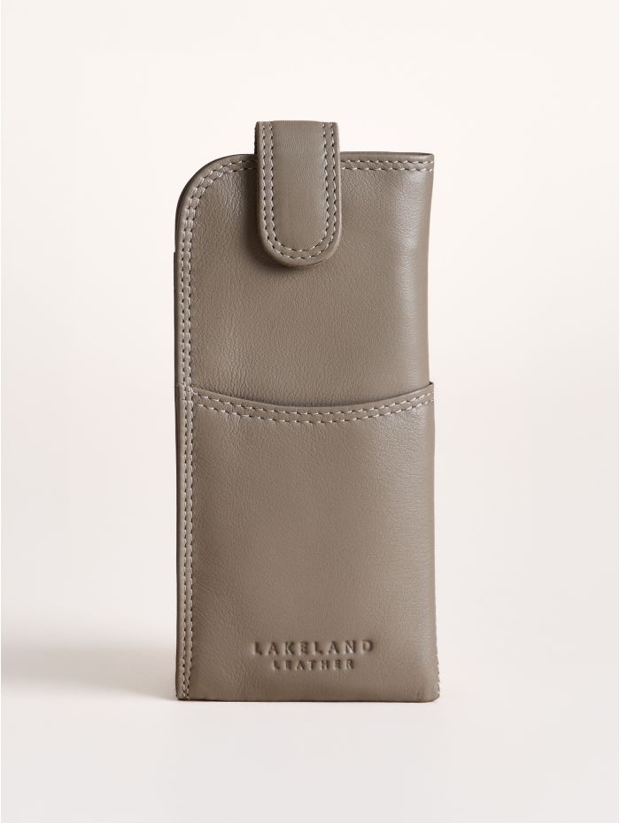 Leather Tab Glasses Case in Grey