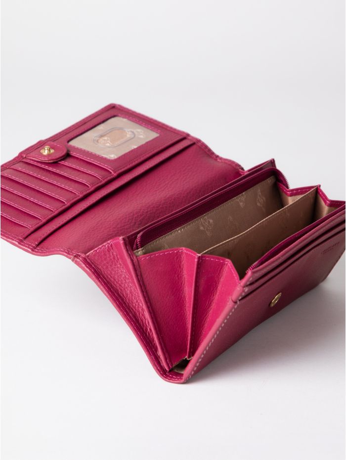 Large Leather Purse in Cranberry Pink