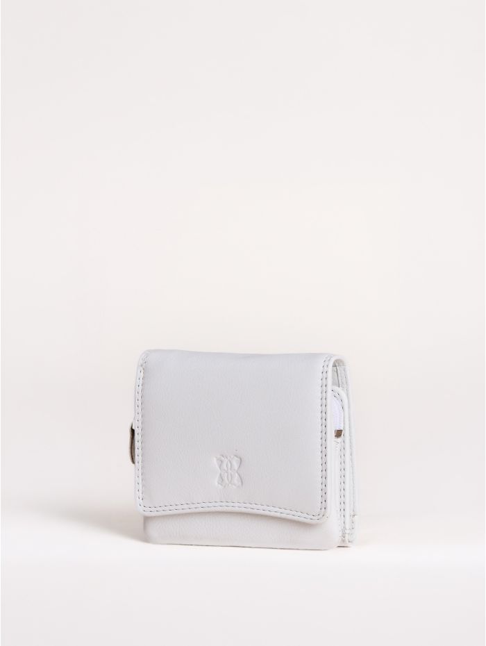 Small Leather Flapover Purse in White