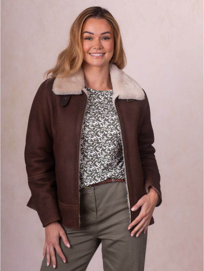 Clough Shearling Aviator Jacket in Chocolate Brown | Lakeland Leather