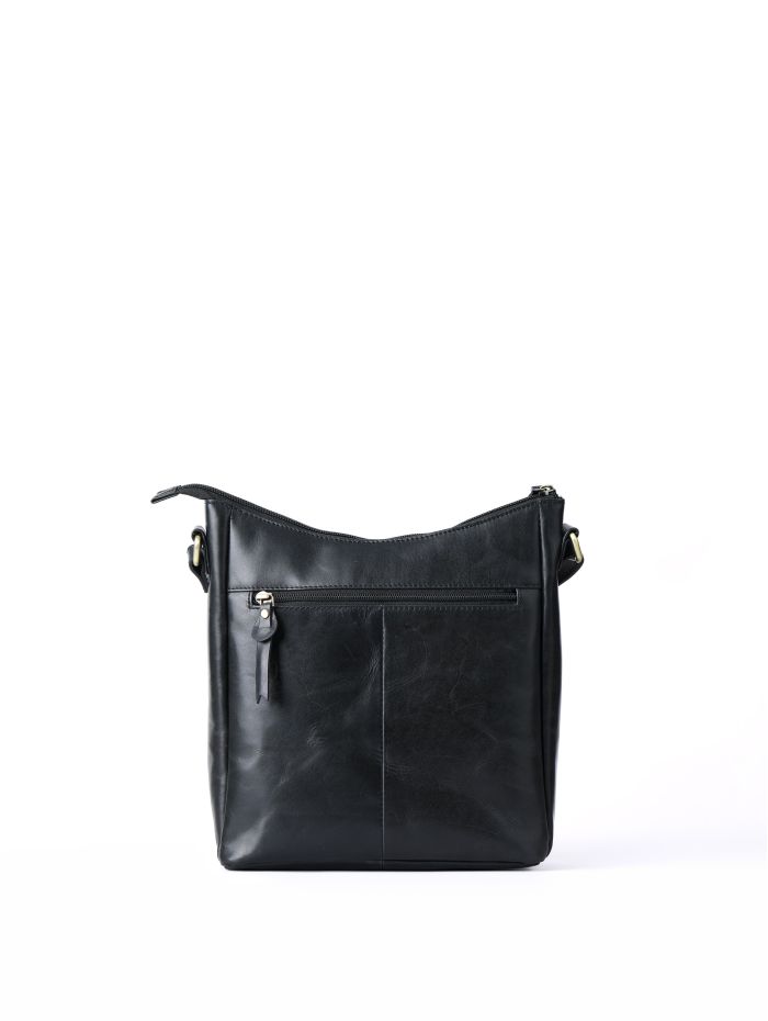 Waverton Woven Medium Leather Cross Body Bag in Black