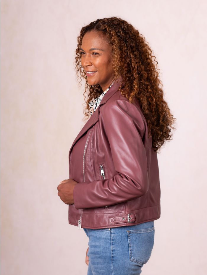 Thornhill Leather Biker Jacket in Plum