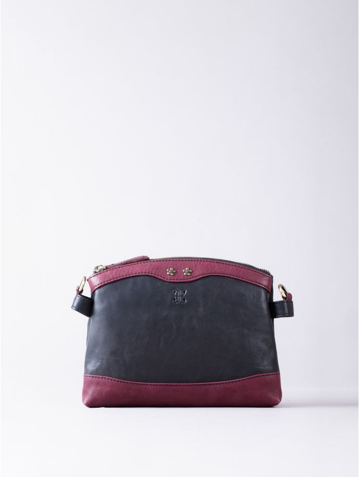 Hartsop Zip Leather Cross Body Bag in Black and Burgundy