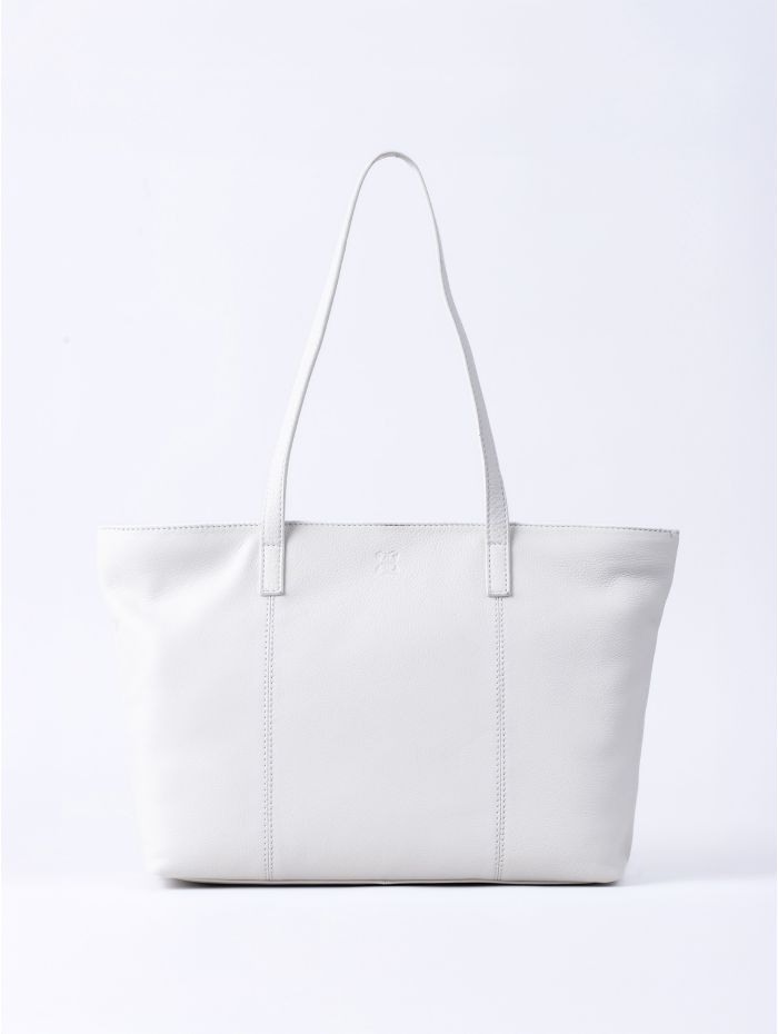 Torver Leather Tote Bag in Off White