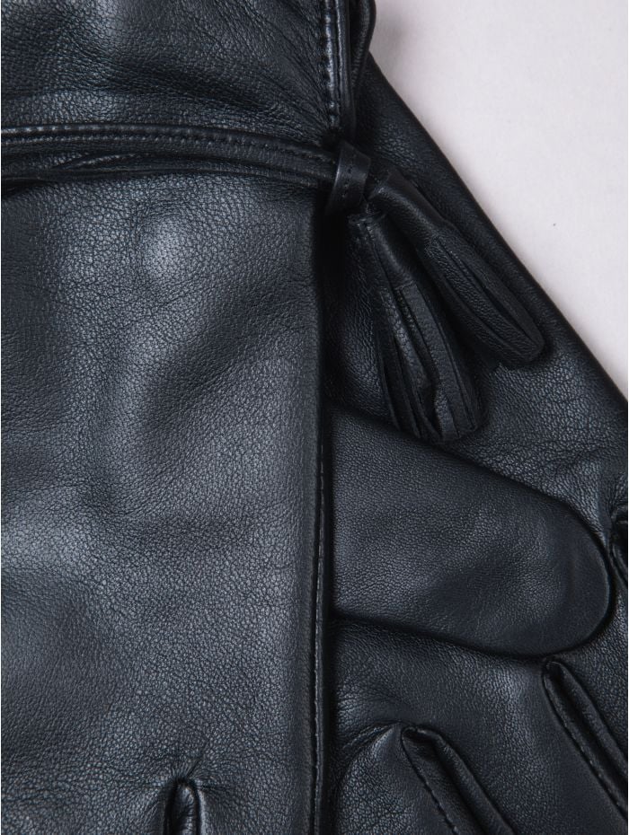 Tarraby Tassel Leather Gloves in Black