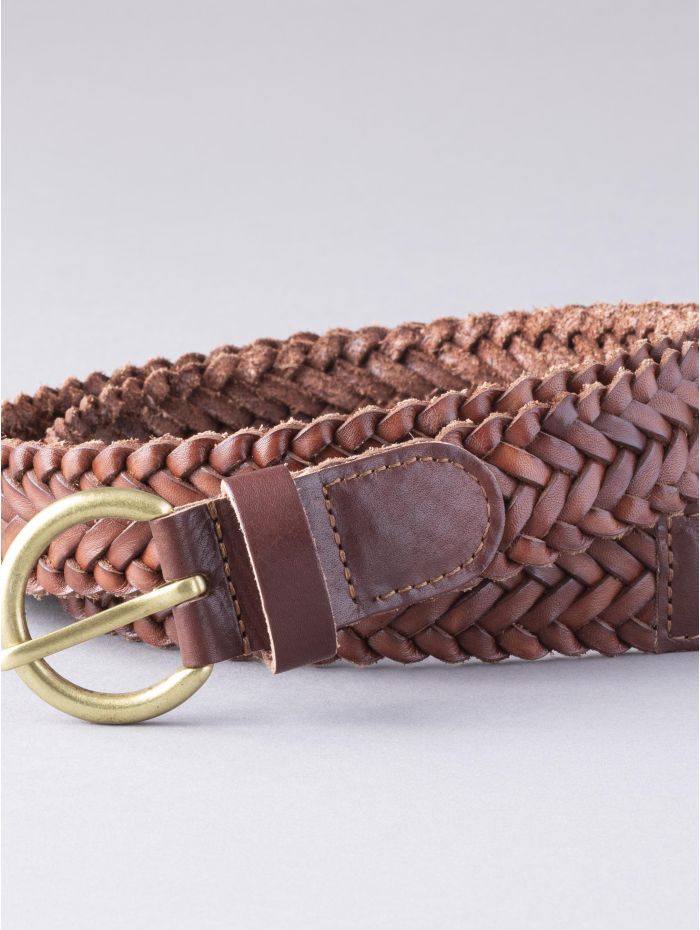 Waverton Leather Woven Belt in Cognac