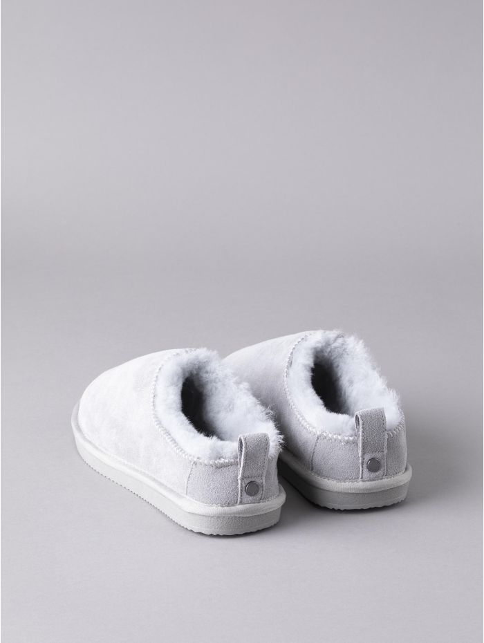 Ladies' Sheepskin Clog Slippers in Light Grey