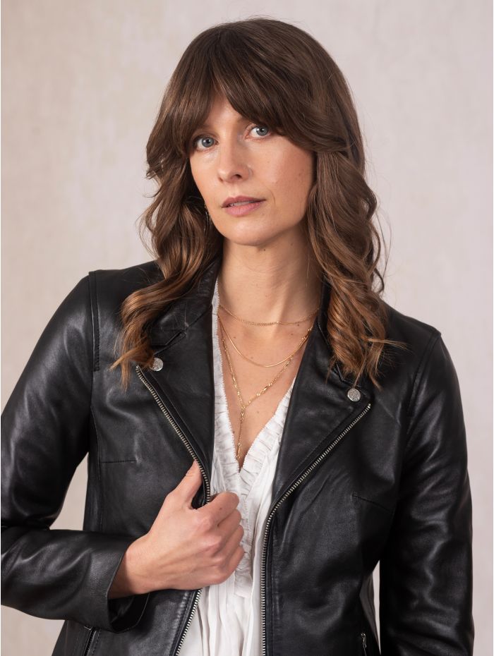 Newland Centre Zip Leather Biker Jacket in Black | Lakeland Leather
