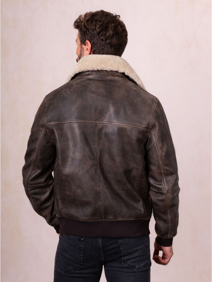 Fellfoot Leather Aviator Jacket in Chocolate Brown