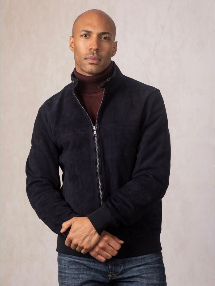 Hayton Suede Jacket in Navy