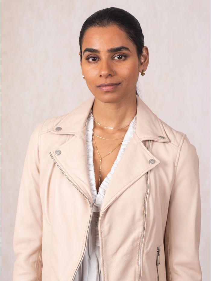 Tarraby Leather Biker Jacket in Parchment