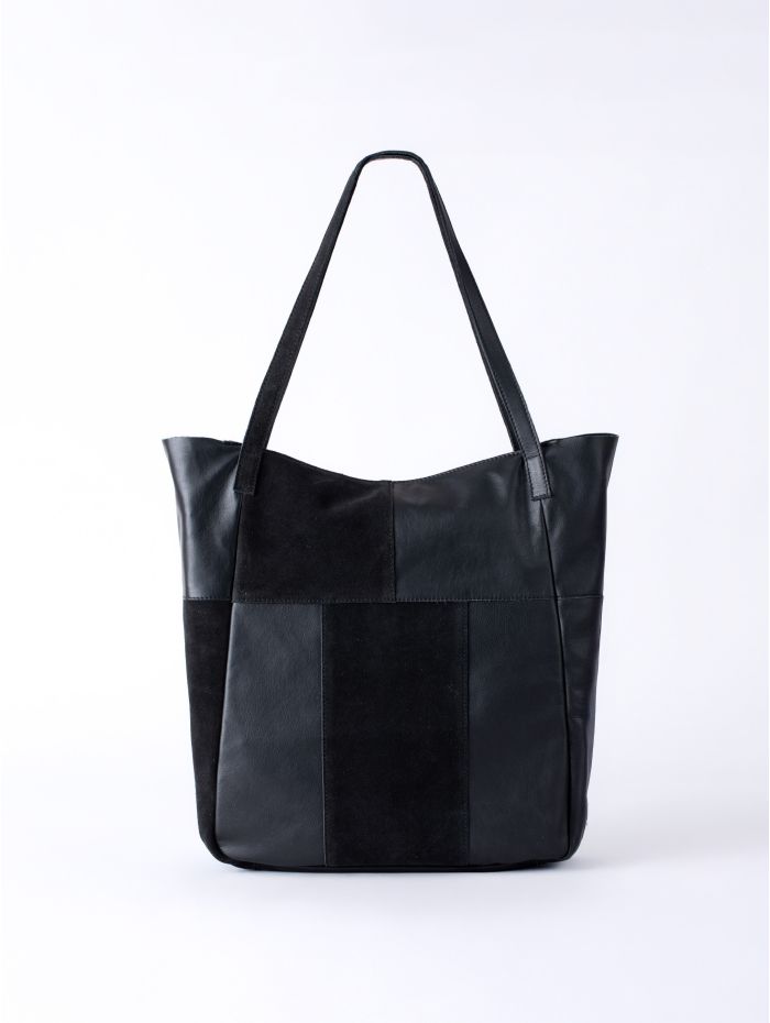 Tarn Hows Leather and Suede Tote Bag in Black