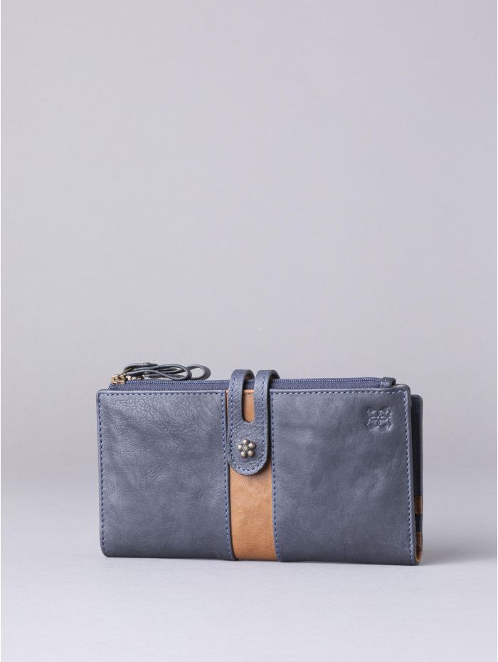Hartsop Leather Double Zip Purse in Navy & Tan