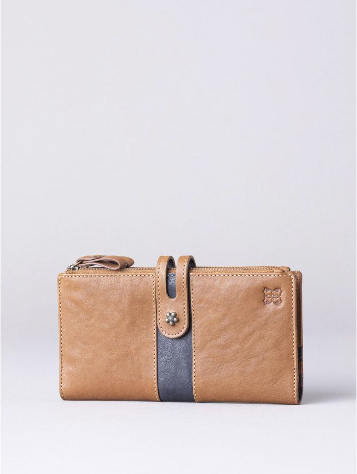 Hartsop Leather Double Zip Purse in Tan & Navy