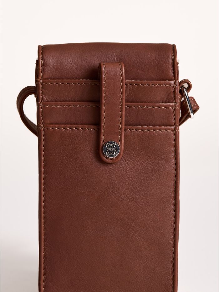 Bowness Leather Cross Body Phone Pouch in Cognac
