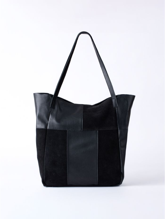 Tarn Hows Leather and Suede Tote Bag in Black