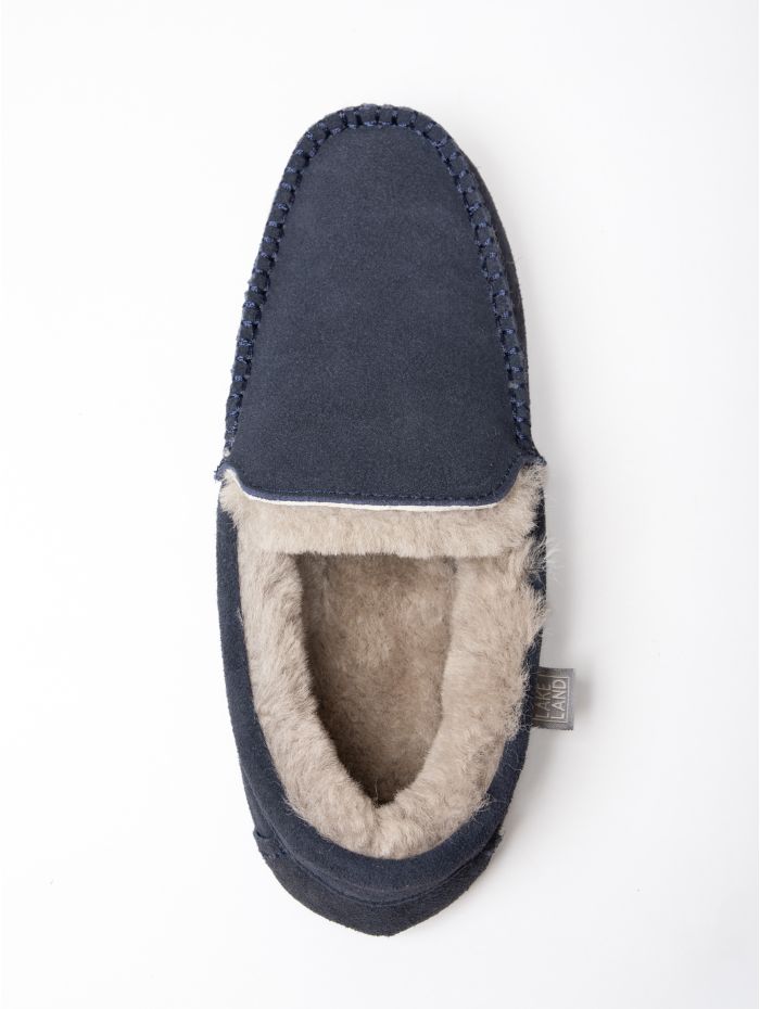 Men’s Sheepskin Slip-On Moccasins in Navy