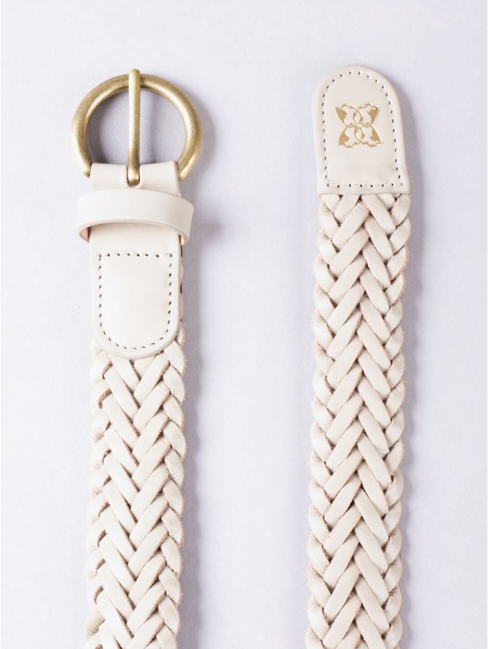 Waverton Leather Woven Belt in Stone