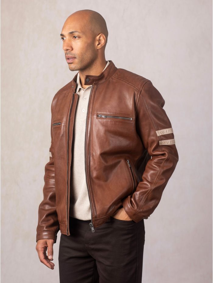 Charlie II Leather Racer Jacket in Cognac