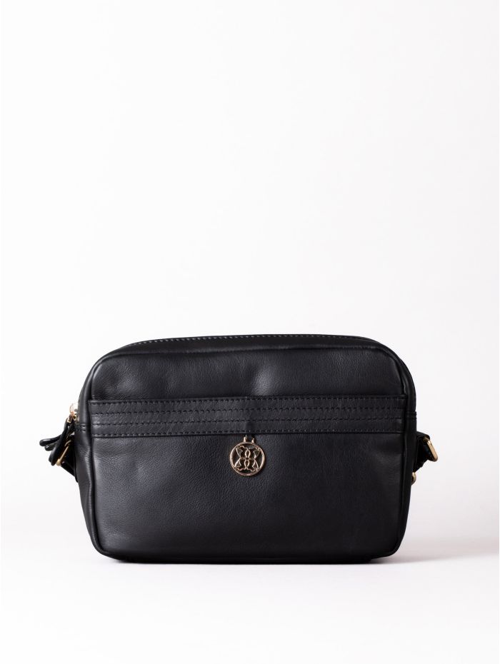 Cartmel Boxy Leather Cross Body Bag in Black