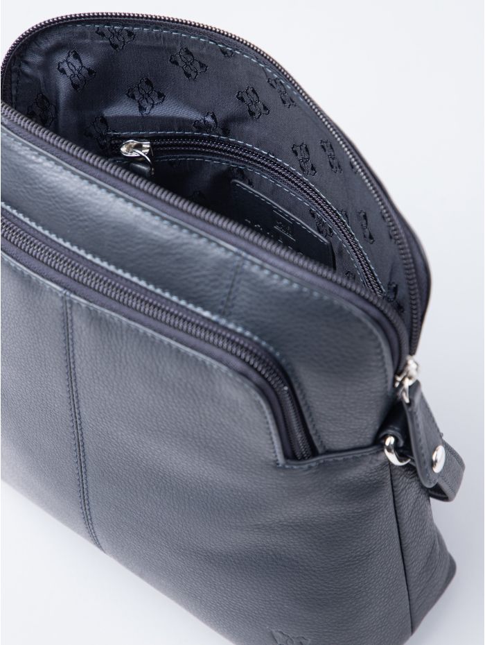 Raven Leather Cross Body Bag in Navy