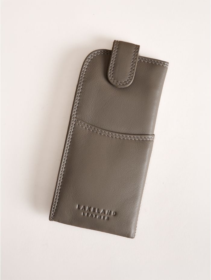Leather Tab Glasses Case in Grey