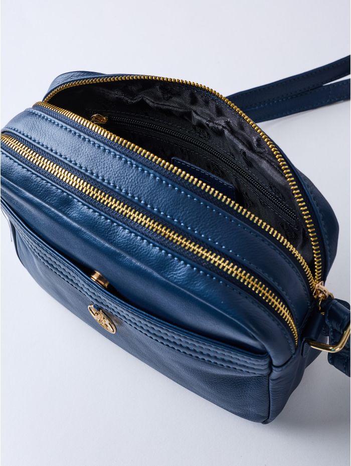 Cartmel Boxy Leather Cross Body Bag in Navy