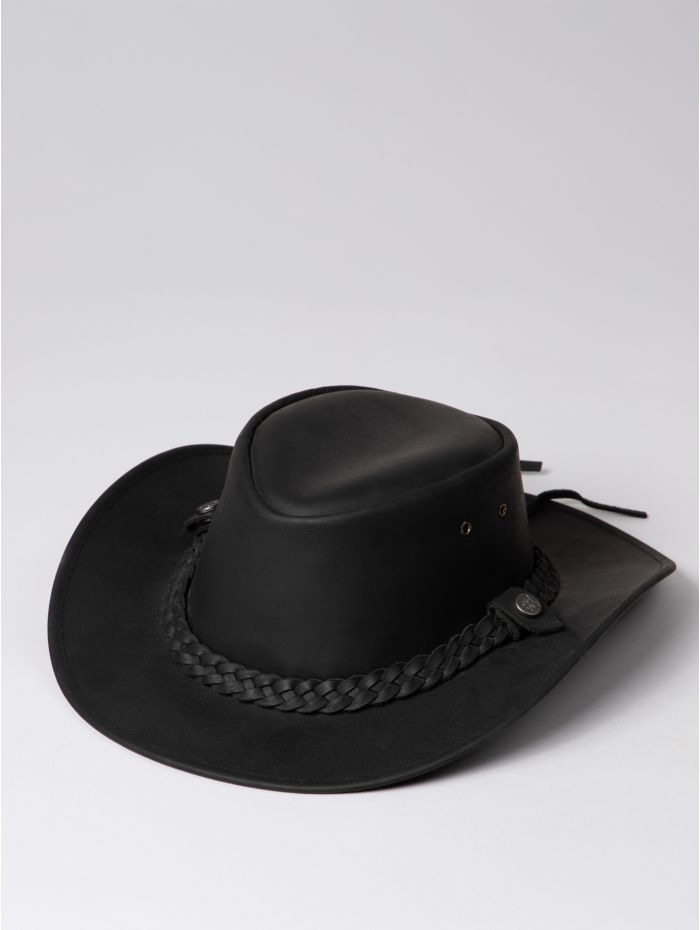 Outback III Australian Style Leather Hat in Black