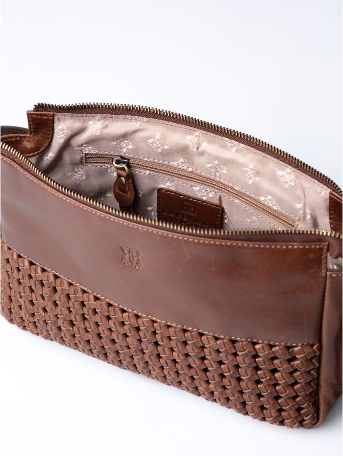 Waverton Woven Leather Cross Body Bag in Brown