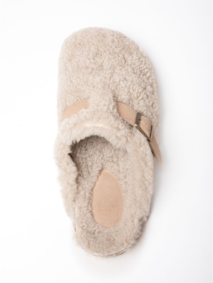 Sheepskin Wool Buckle Clog Slippers in Grey