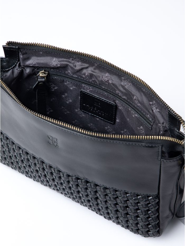 Waverton Woven Leather Cross Body Bag in Black
