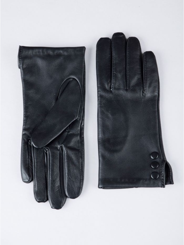 Beatrice II Button Detail Leather Gloves in Black