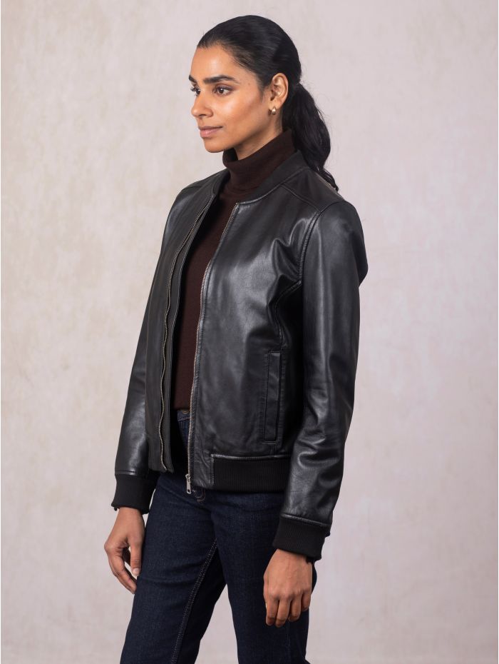 Braithwaite Leather Bomber Jacket in Black