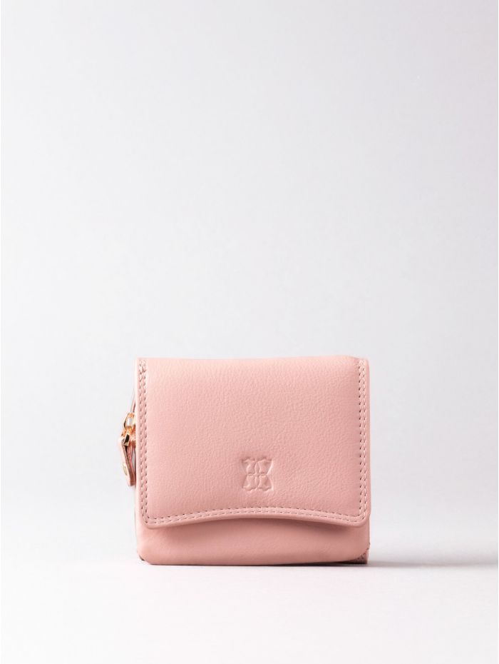 Lakeland Leather Small Leather Flapover Purse in Blush Pink