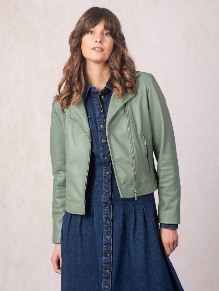Thornhill Leather Biker Jacket in Green