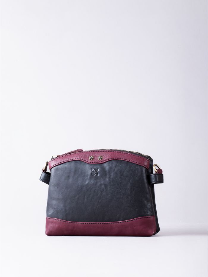 Hartsop Zip Leather Cross Body Bag in Black and Burgundy