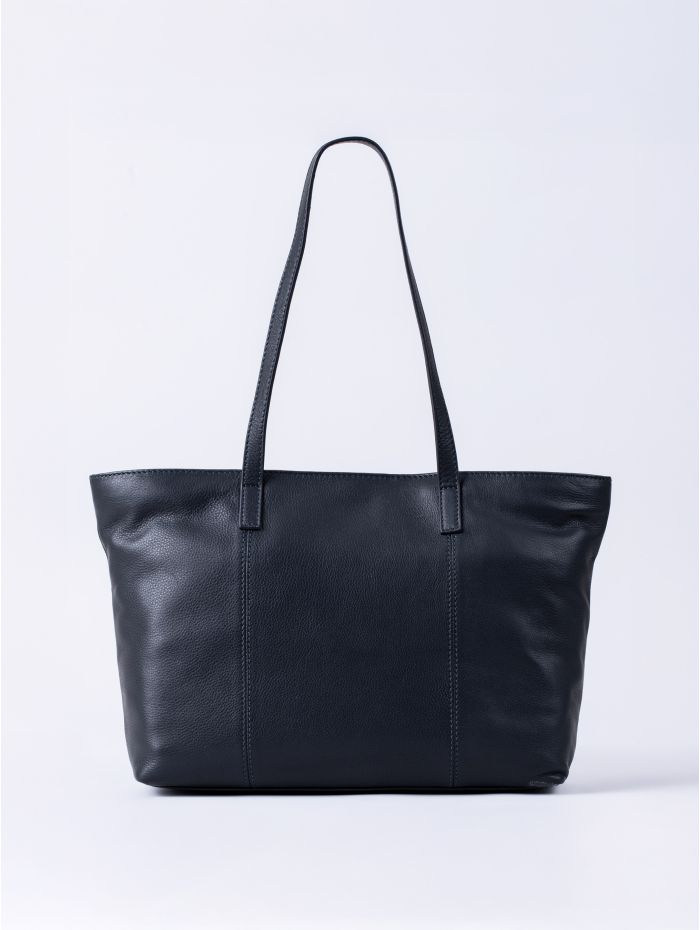 Torver Leather Tote Bag in Navy