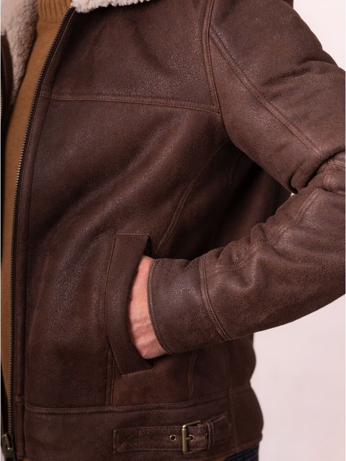 Harrier Sheepskin Flying Jacket in Chocolate Brown