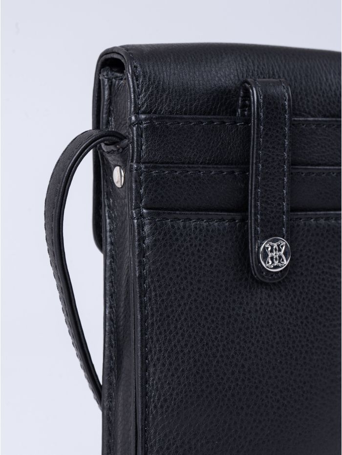 Bowness Leather Cross Body Phone Pouch in Black