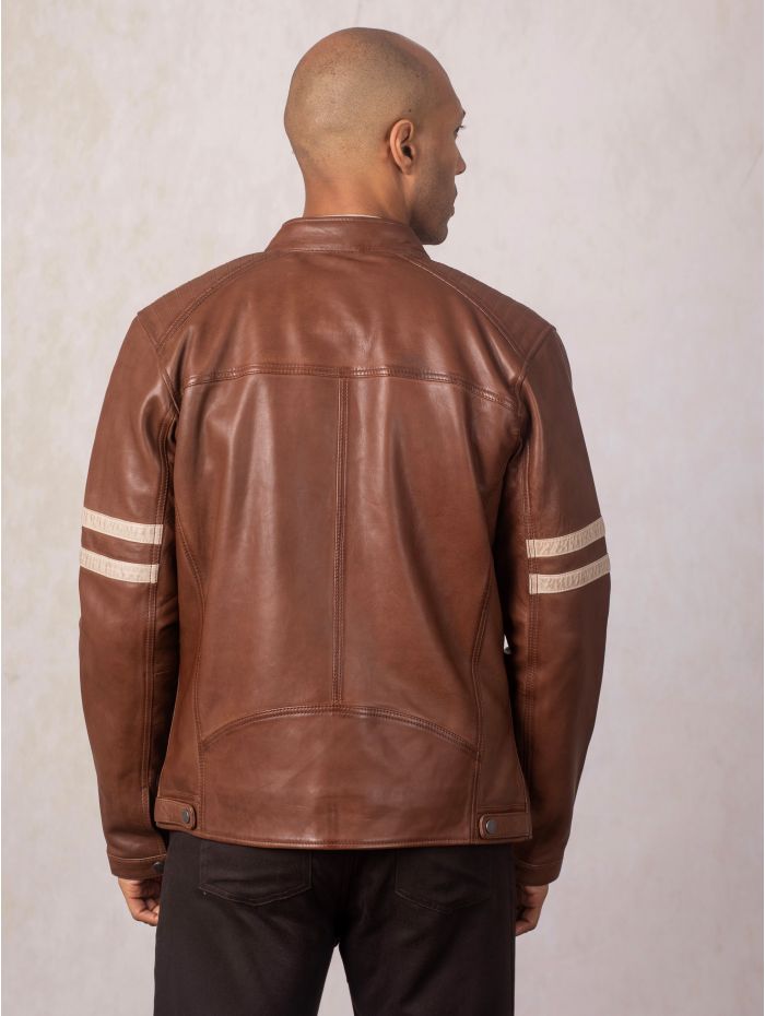 Charlie II Leather Racer Jacket in Cognac | Lakeland Leather