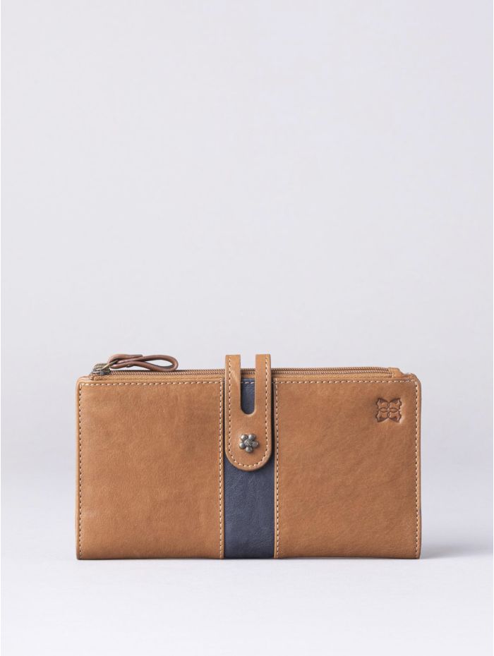 Hartsop Leather Double Zip Purse in Tan & Navy