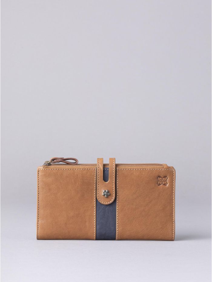 Hartsop Leather Double Zip Purse in Tan & Navy