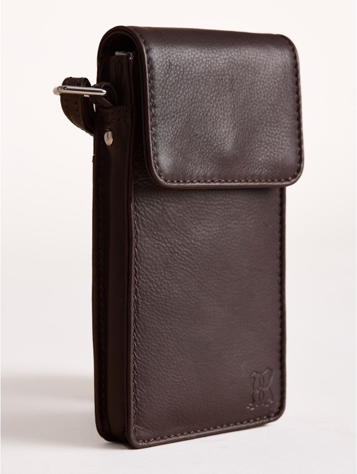 Bowness Leather Cross Body Phone Pouch in Brown