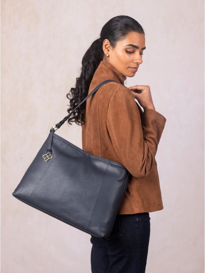 Howgill Leather Hobo Bag in Navy
