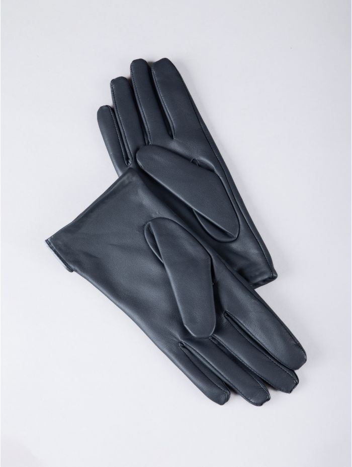 Beatrice II Button Detail Leather Gloves in Navy